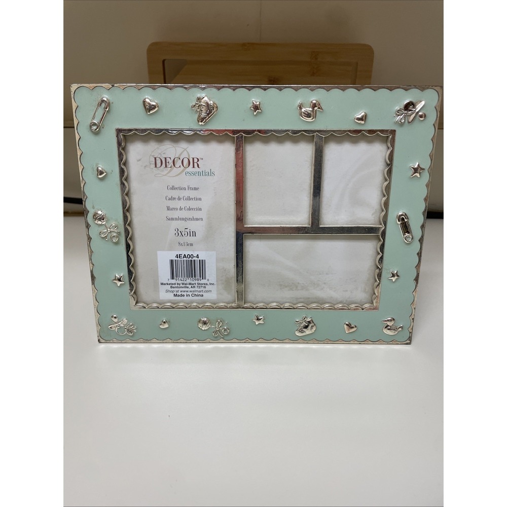 Decor Essentials Enamel Metal Unisex Baby Picture Frame for 4 Photos Standing